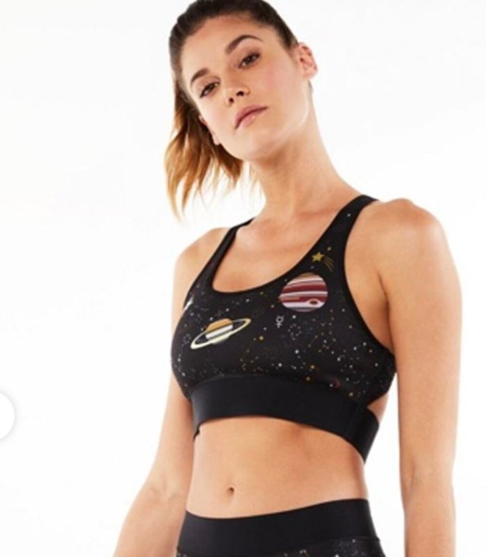NWOT Ultracor Level Cosmic Galaxy Sports Bra Gold Foil Stars Planets Size S